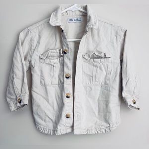 Zara Girls Ivory Cream denim jacket long sleeve Cool Team print 4/ 5 years